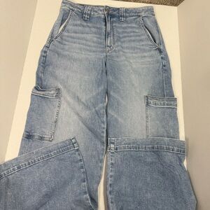 American Eagle Outfitters Light Blue Super High Rise Baggy Wide Leg Jean